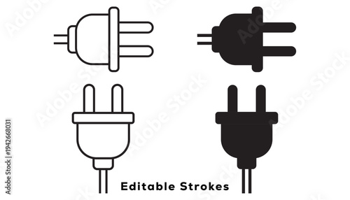 Collection of four different electrical plug icons in various styles