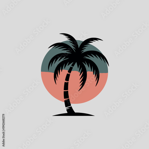 A tropical palm tree with a full, lush canopy and a brown trunk. Vector