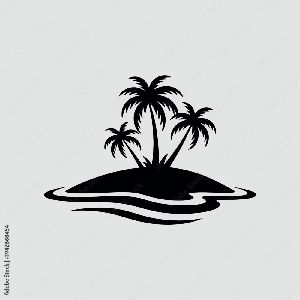 Fototapeta premium Three palm trees on a small island surrounded by water Vector