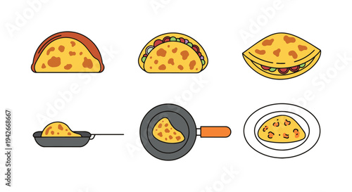 Omelette Line art vector set modern fluid abstract