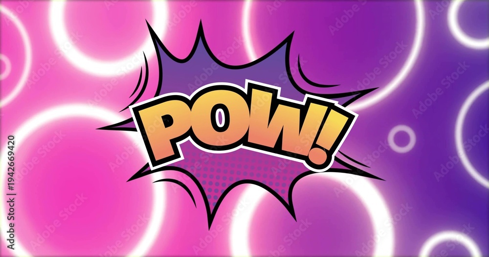 Fototapeta premium Exploding central comic burst filling digital poster with bold POW lettering, halftone dots