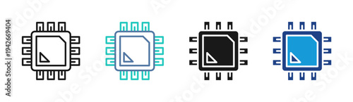 Microprocessor Chip icon set multiple style collection