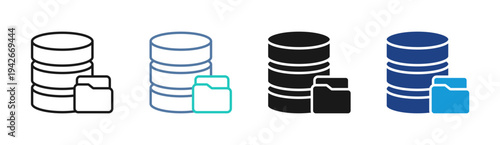 Database Storage icon set multiple style collection