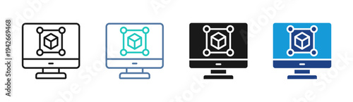 3D Modeling icon set multiple style collection