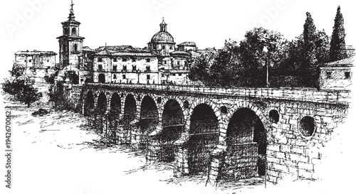 Aqueduct of Segovia, Spain illustration on a white background. This vector illustration can be used in any size you like for advertising, logos, and other work.