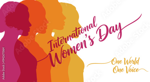 International Women's Day celebration banner with diverse women silhouettes and motivational text isolated on transparent background