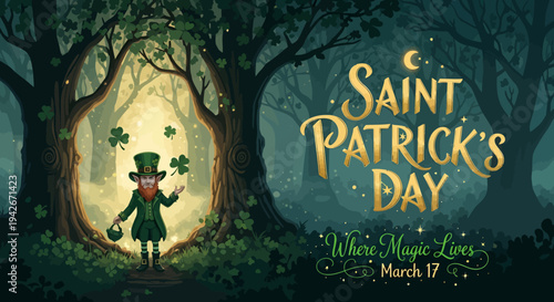 Leprechaun with top hat and clover celebrating Saint Patrick's Day poster design isolated on transparent background