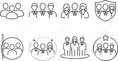 team people outline icon set business group symbols, community line icons collection minimal, teamwork graphic elements