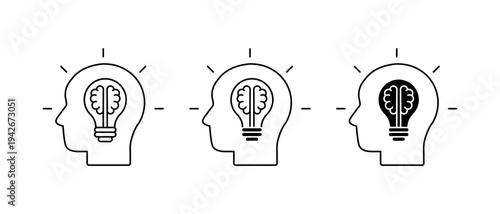 Head with bulb vector icon. Creative Brain Symbol