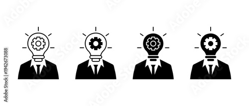 Head with bulb vector icon. Creative Brain Symbol