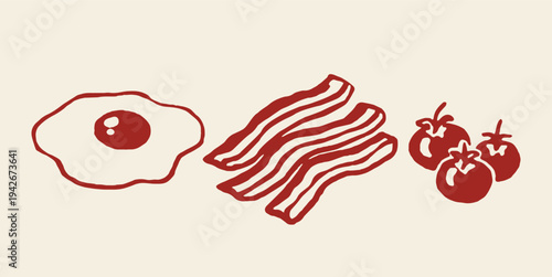 Breakfast food set naive hand drawn vector illustration