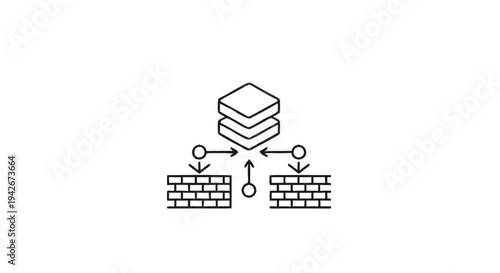 Network security concept with firewalls and data stacks.