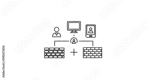 Network Security Concept with Firewalls Protecting Devices and Users.
