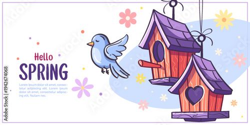 Hello Spring Birdhouse Scene