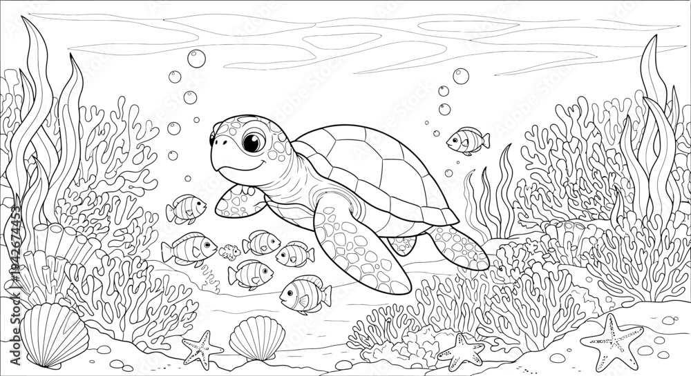 Fototapeta premium Underwater sea turtle illustration