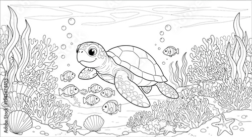 Underwater sea turtle illustration