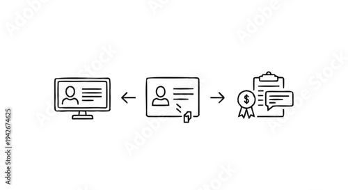 Online identification verification and certification process illustration.