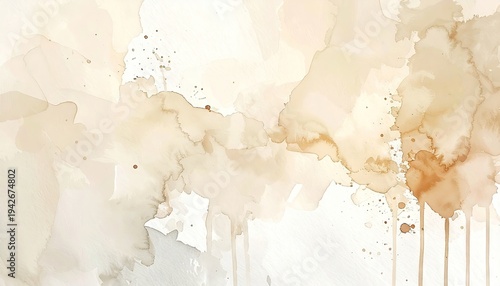 Abstract watercolor washes in warm, earthy tones with drips and splatters