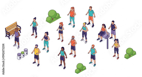 Diverse People Walking and Carrying Items.