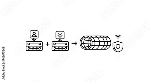 Network Security and Data Protection Process Illustration.