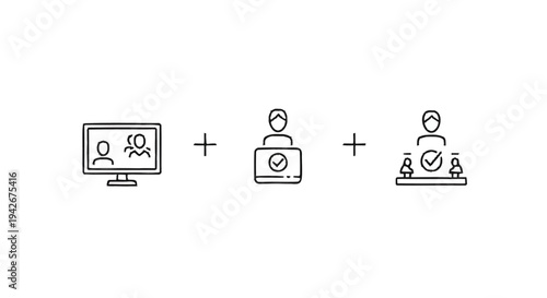 Online Meeting and Remote Work Collaboration Icons.
