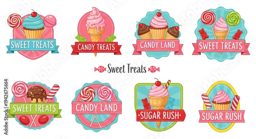 Sweet Treats Collection - Colorful Candy and Dessert Labels for Confectionery Designs.