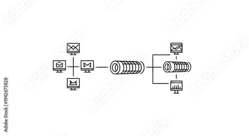 Networked Computers Connected Through Data Storage Devices.