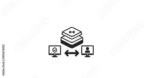 Networked computers sharing data with cloud storage.