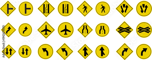 Warning and Caution Traffic Road Signs Set