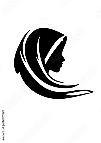 Woman Hijab Logo Silhouette Black Vector Icon - Islamic Fashion Symbol