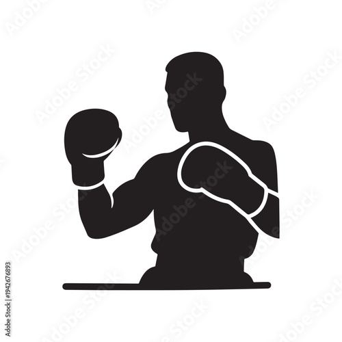 Action Silhouette of a Professional Kickboxer in a Dynamic Combat Guard Stance.