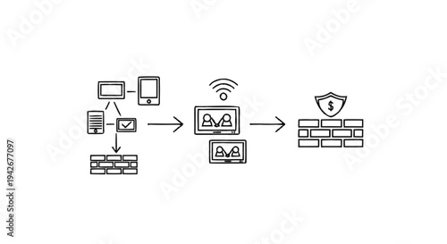 Network Security Firewall Protection Digital Devices Data Flow.
