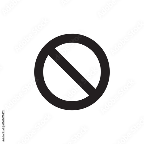 Minimalist Black Prohibition Circle and Diagonal Slash Icon.