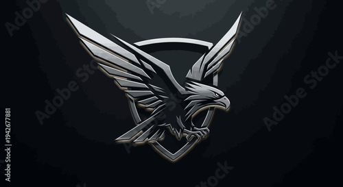 Stylized metallic silver eagle emblem with spread wings, a symbol of power, strength, freedom, and corporate identity.