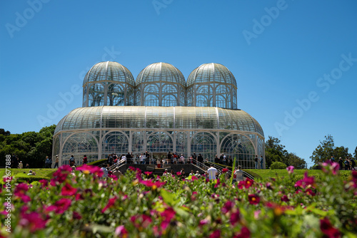 Konstfotografi Botanical Garden Greenhouse Surrounded by Flowers in Curitiba, Brazil