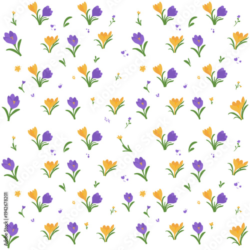 Dainty Spring Crocus Flowers Seamless Pattern