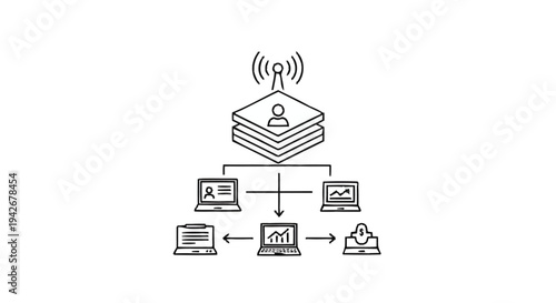Networked Devices Connected to Central Server with Wireless Signal.