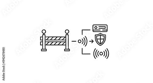 Network security barrier and protected data transmission icon.