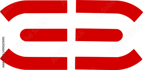 Modern abstract red geometric logo design with symmetrical bold lines, featuring a minimalist monogram or electrical circuit inspired symbol for corporate identity.