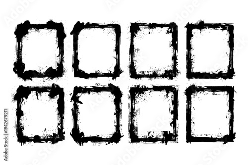 Grunge square frame set: distressed and artistic borders collection