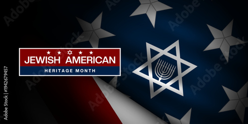Jewish American Heritage Month. David star, candle and American flag. Great for posters, banners, social media and more. Black background. 