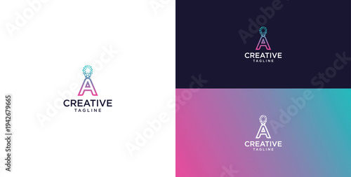 smart bulb logo icon. bulb logo technology. initial logo design A