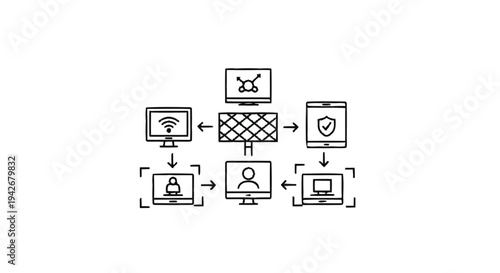 Network Security System Diagram with Connected Devices.