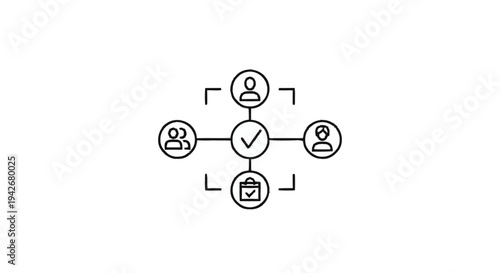 Organizational Chart with People and Task Completion Icon.