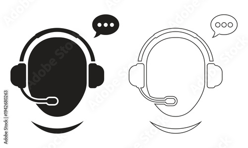 Customer service representative with headset and speech bubble icon for help desk support