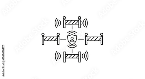 Network Security Shield Protected by Barriers and Wireless Signals.