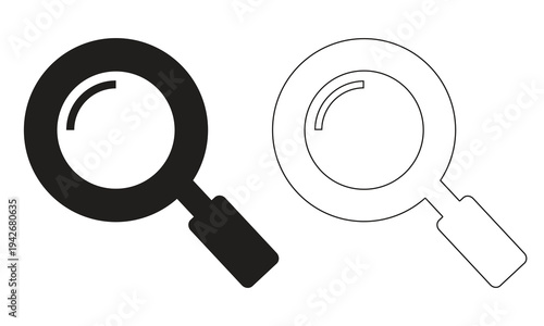 Magnifying glass icon in black and outline design for search and zoom functions