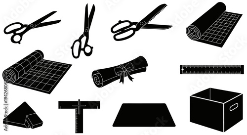 Collection of Various Crafting and Sewing Tools, Supplies, and Materials for Creative Projects