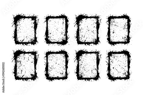 Set of grunge frames with rough edges and textured borders