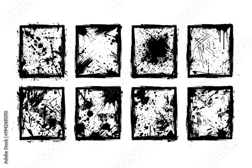 Grunge square frame collection with ink splatter and scratch design